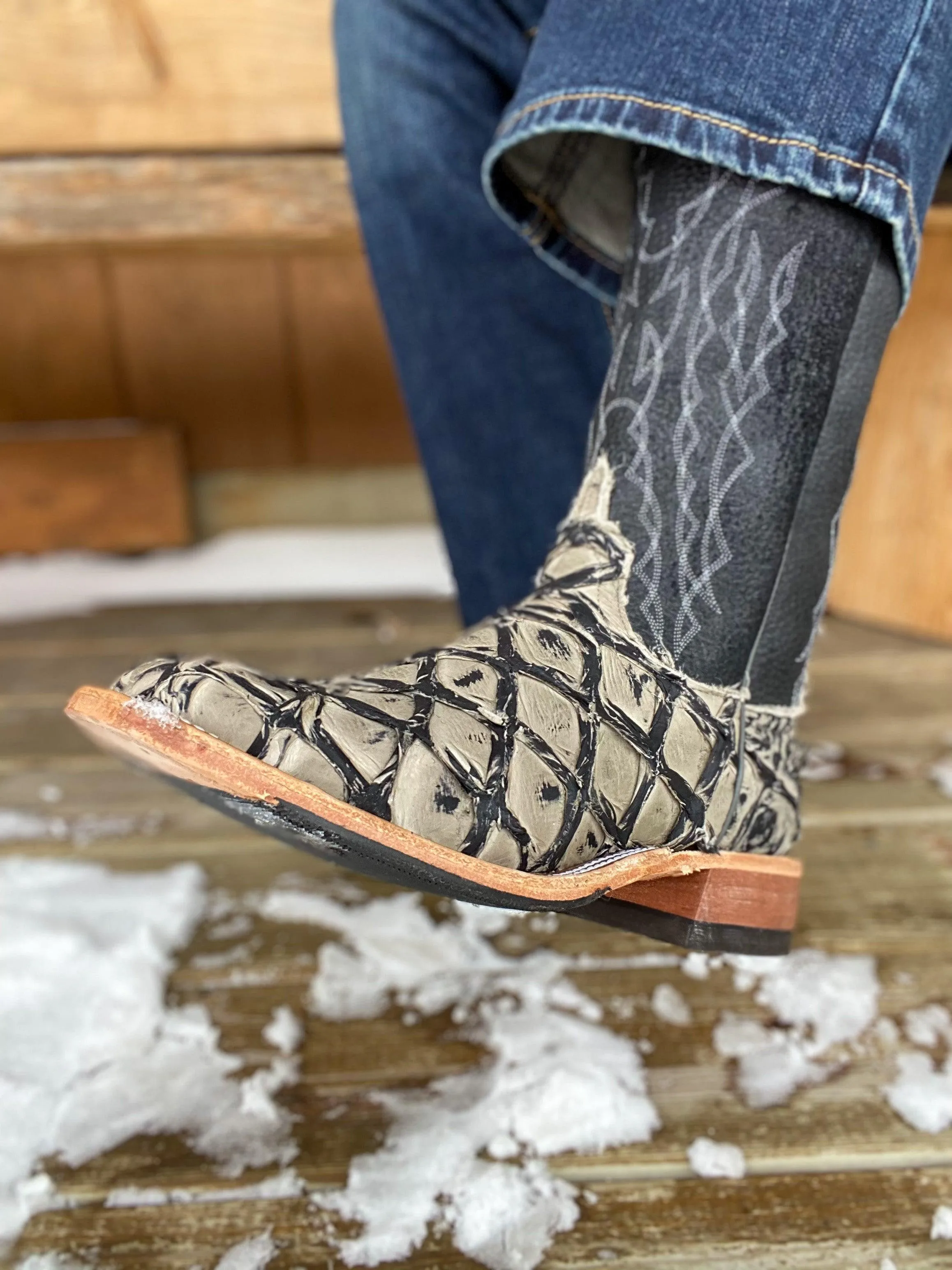Mens Anderson Bean Stone Cold Big Bass Arapaima Square Toe Cowboy Boots 330490