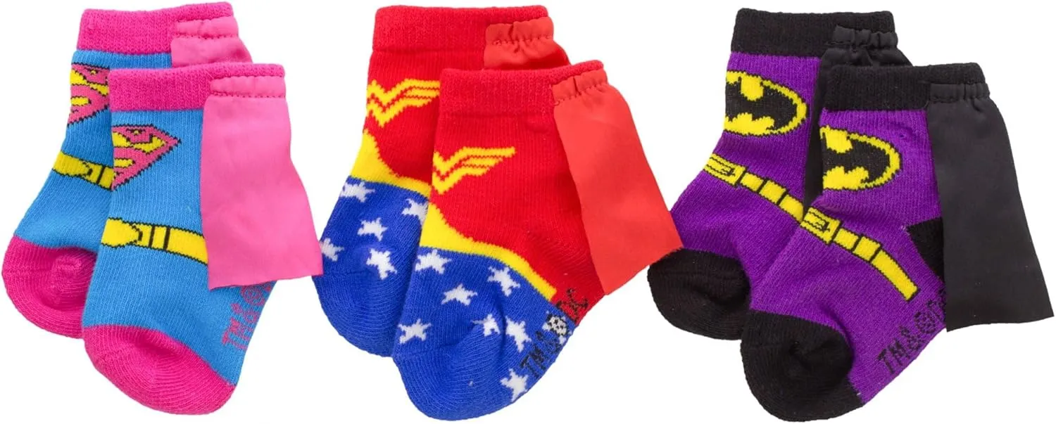DC Comics Justice League Baby Girl 3-Pack Booties - Batman Baby Socks with Superman and Wonder Woman (3-Pack, 0-12 Months)