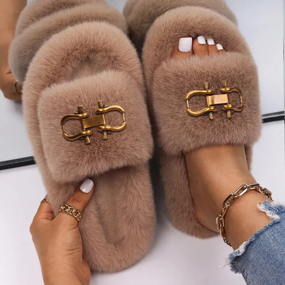 Decorative Fashion Fur Slippers for Women