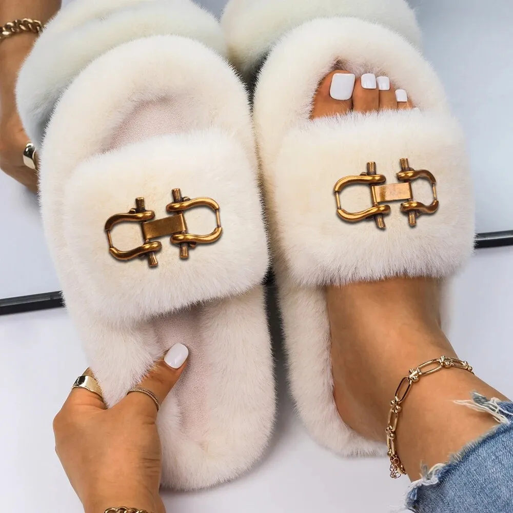 Decorative Fashion Fur Slippers for Women