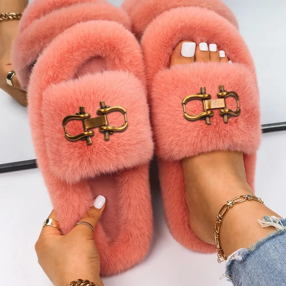 Decorative Fashion Fur Slippers for Women
