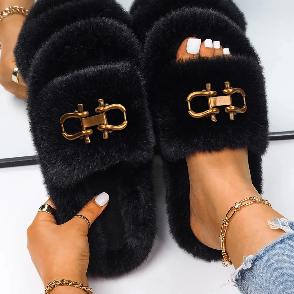 Decorative Fashion Fur Slippers for Women