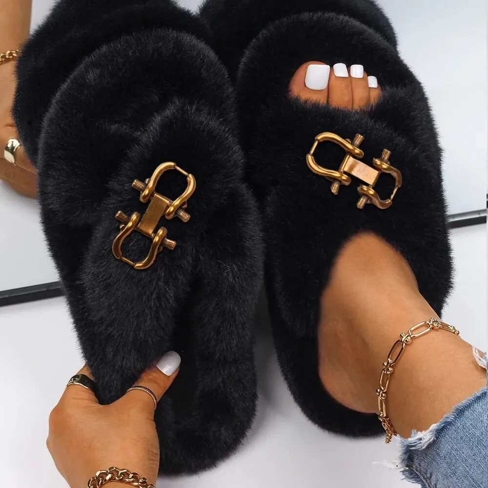 Decorative Fashion Fur Slippers for Women
