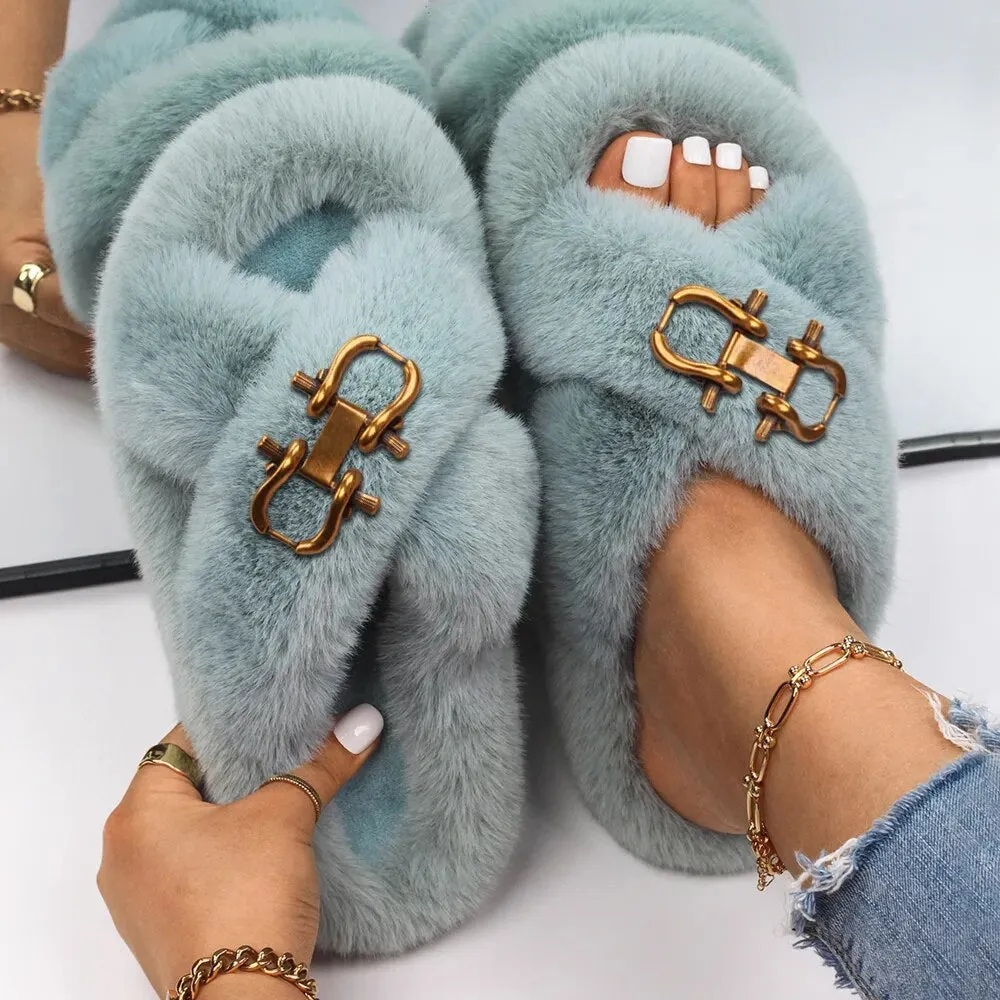 Decorative Fashion Fur Slippers for Women