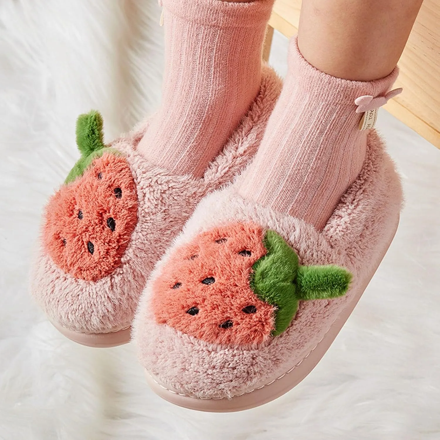 Girls Cute Crtoon Fuzzy Slippers with Memory Foam Kids Plush Warm Winter House Shoes Toddler Crochet Unisex lats