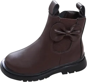 Kids Ankle Boots Little Girls Leather Short Boots Side Zipper Non Slip Nude Work Boots High Heel ombat Boots