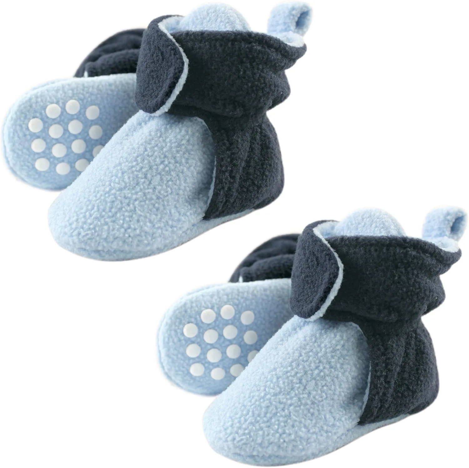 Luvable Friends Fleece Toddler Non Skid Slipper Booties, 2 Pack