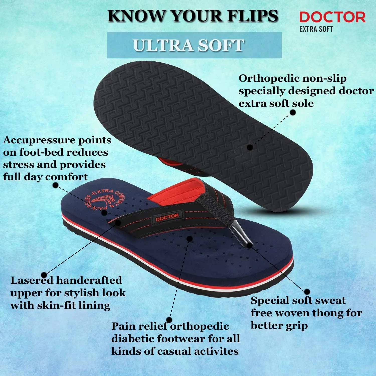 Men's Diabetic & Orthopedic Comfort Slipper, Flip-Flop, Black, Flat, Slip On, Rubber Sole, Open Toe, Strapless, EVA, Adults, Male