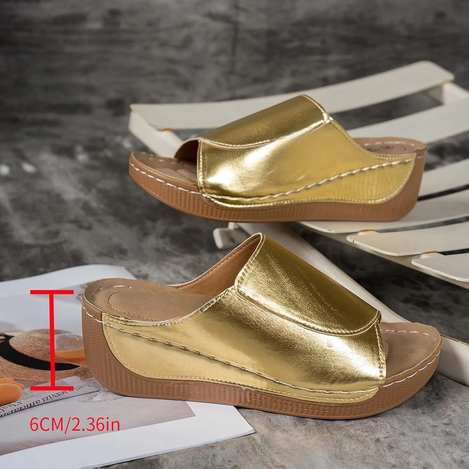 Women's Platform Wedge Sandals Slip On Peep Toe High Heel Sandal Comfortable Orthopedic Damping Sole Sandals Womens Dressy Summer Lightweight Flip Flops Casual Arch Support Walking Wedges Slippers