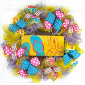 Yellow Flip Flop Wreath - Summer Mesh Wreath Ideas - Pink Turquoise
