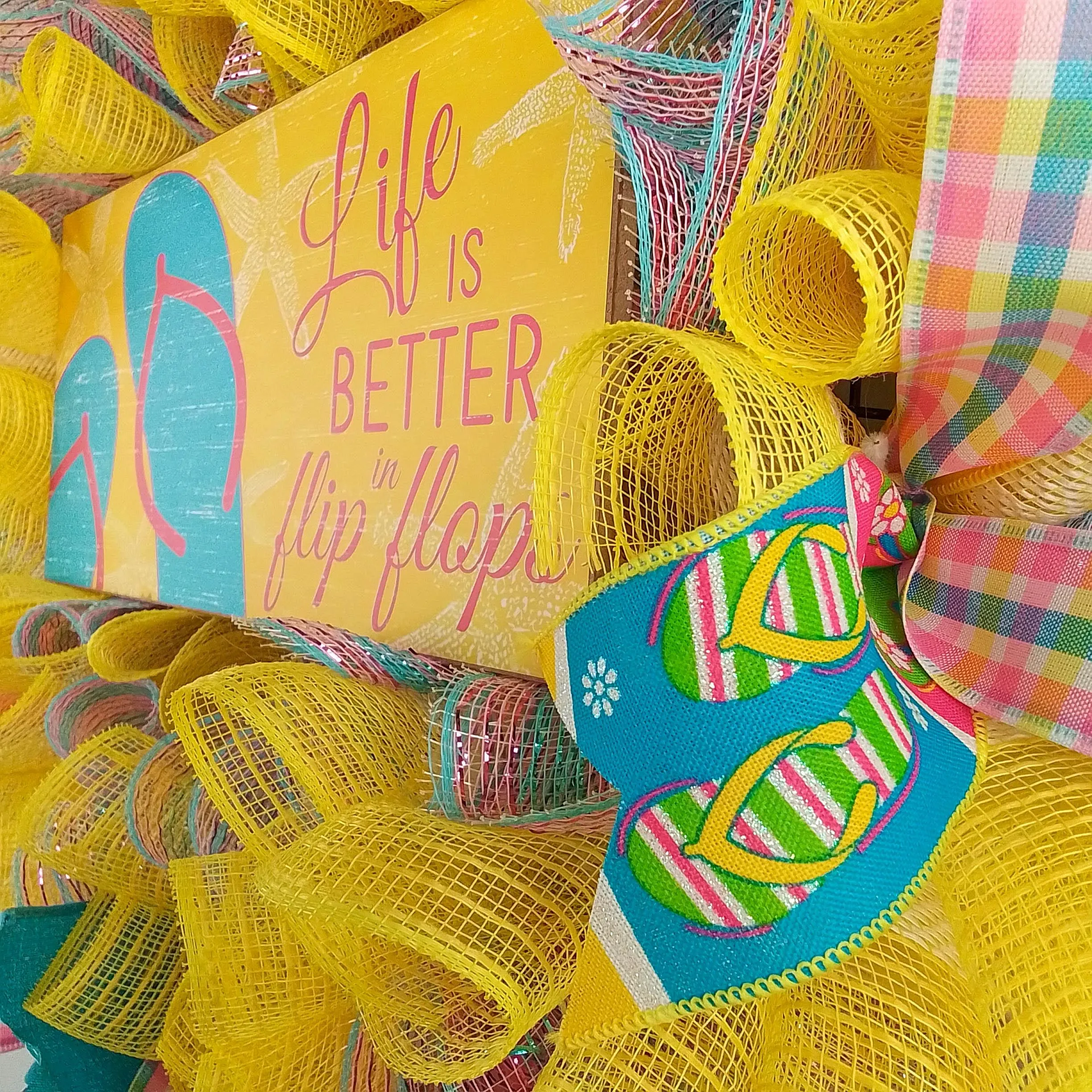 Yellow Flip Flop Wreath - Summer Mesh Wreath Ideas - Pink Turquoise