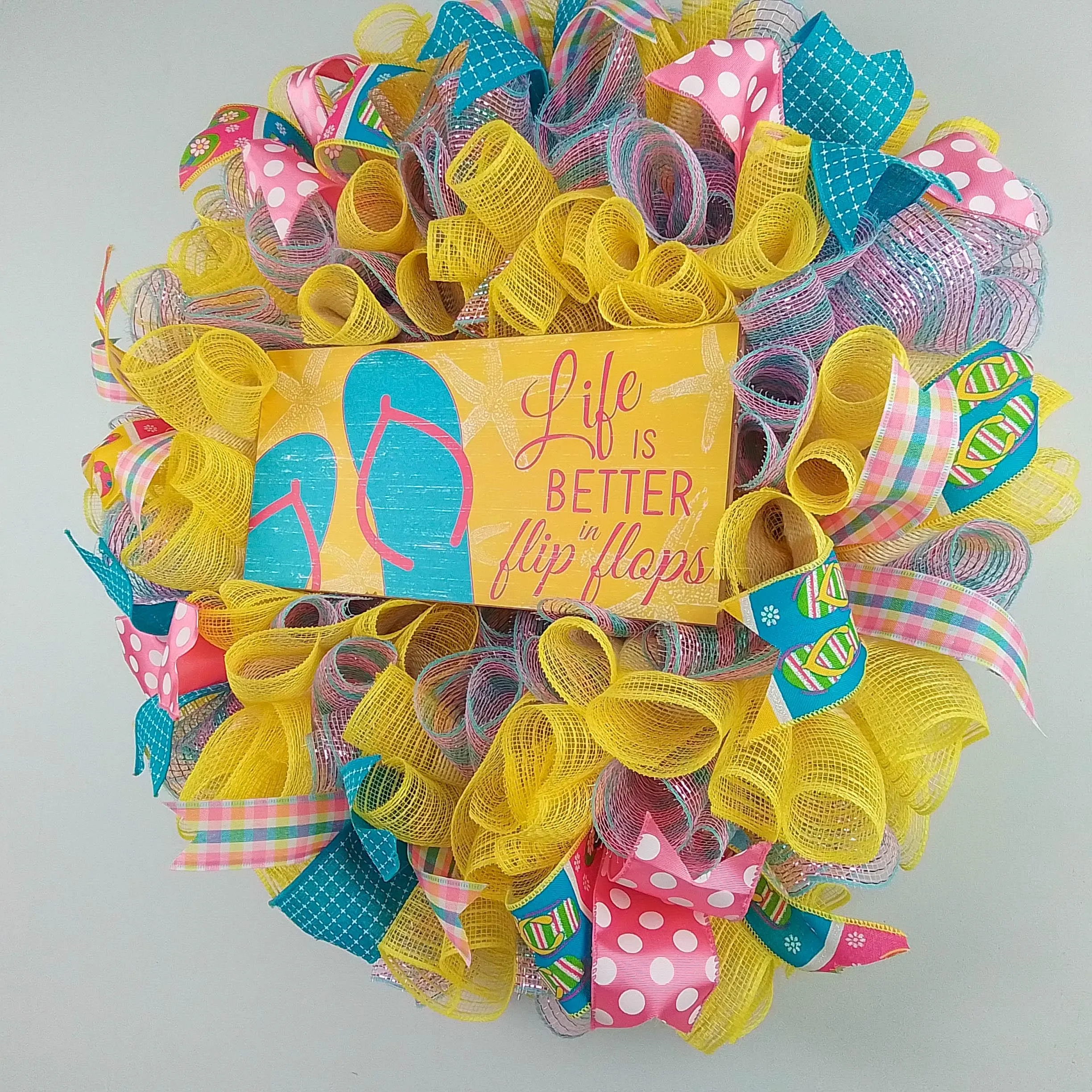 Yellow Flip Flop Wreath - Summer Mesh Wreath Ideas - Pink Turquoise